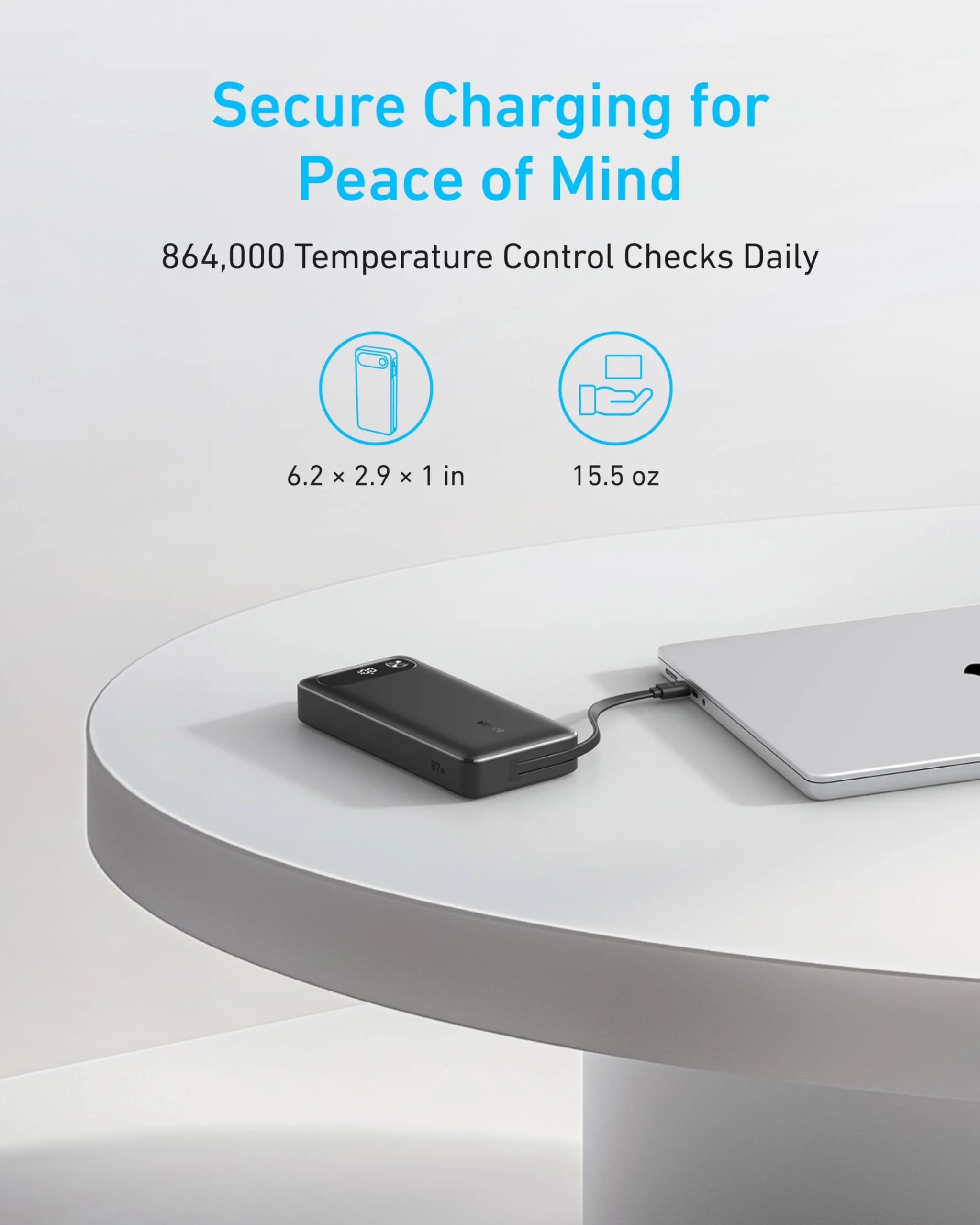 Power Bank (20K, 87W, Built-In USB-C Cable)
